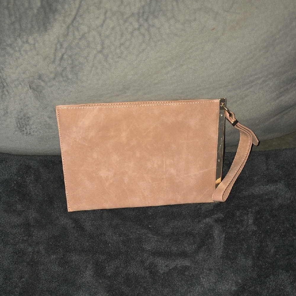 Tan Suede Wristlet Clutch with Minimalist Design